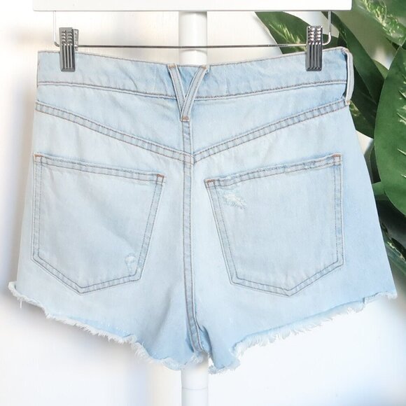 Veronica Beard Timmi High Rise Raw Hem Button Fly Denim Shorts Aire Blue Wash 25 - Picture 6 of 14